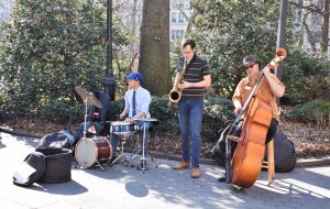 Jazz musicians playing in a New York City park