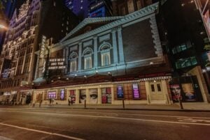 Belasco Theatre on West 44th Street in New York City at night