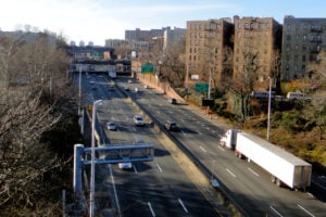 The Cross Bronx Expressway cutting through Bronx residential neighborhoods