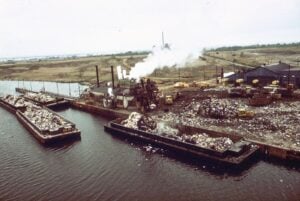 Garbage barges at Fresh Kills Landfill on Staten Island
