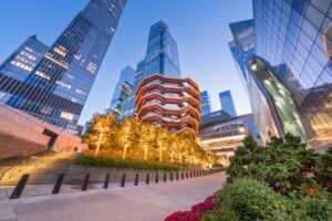 Hudson Yards skyline and Vessel on Manhattan’s Far West Side