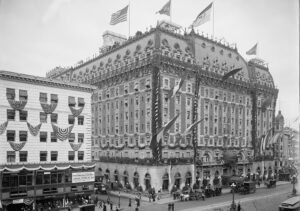 Historic Astor House hotel on Broadway in Lower Manhattan, New York City, circa 1900