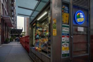 New York City bodega and newsstand selling cigarettes and lottery tickets