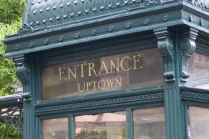 Historic-style cast-iron subway entrance kiosk at Astor Place in New York City
