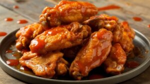 Plate of Buffalo chicken wings, one of the famous foods invented in Upstate New York