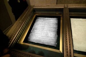 Original Declaration of Independence and U.S. Constitution displayed at the National Archives in Washington, D.C.
