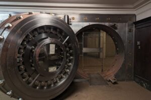 Large bank vault representing famous New York City heists and robberies