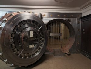 Large bank vault representing famous New York City heists and robberies