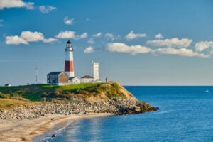 Montauk Point Lighthouse overlooking the Atlantic Ocean on Long Island