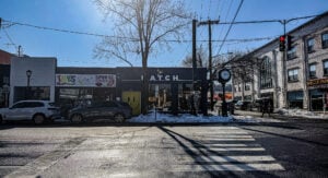 Winter street scene along Route 25A in Huntington Village, New York