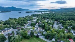 Aerial view of Bolton Landing and Lake George in Upstate New York
