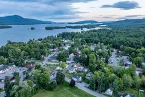 Aerial view of Bolton Landing and Lake George in Upstate New York