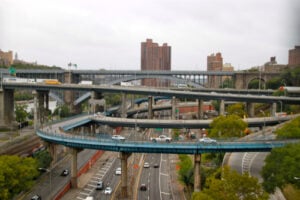 Interchange ramps connecting the Major Deegan Expressway and Cross Bronx Expressway in the Bronx, New York