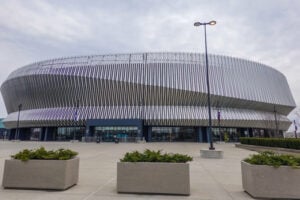 Exterior of Nassau Veterans Memorial Coliseum in Uniondale, Nassau County, New York