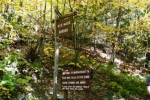 New York–Massachusetts border sign near Bash Bish Falls State Park