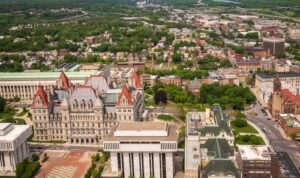 New York State Capitol and Downtown Albany Aerial View