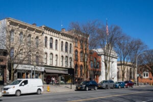 Downtown Saratoga Springs shopping district along Broadway in Saratoga Springs, New York