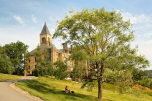 Uris Library and McGraw Tower on the Cornell University campus in Ithaca, Upstate New York
