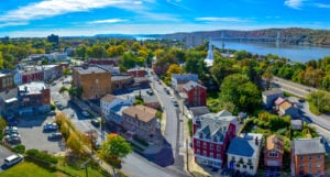 Panoramic view of Poughkeepsie, New York, and the Hudson River from the Walkway Over the Hudson