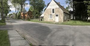 Historic stone houses lining Huguenot Street in New Paltz, New York
