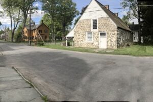 Historic stone houses lining Huguenot Street in New Paltz, New York
