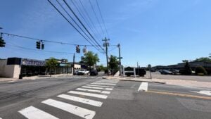 Main Street in Smithtown, New York, with downtown shops and businesses