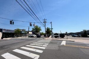 Main Street in Smithtown, New York, with downtown shops and businesses